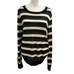 A.P.C Linen Blend Metallic Stripe Knit Sweater Top Black Tan size Medium